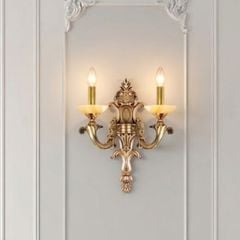 Đèn vách đồng nguyên chất thiết kế tay nến, chao đá cẩm thạch VD-218
