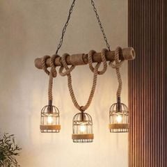 Đèn thả decor - thiết kế thanh gỗ ngang, treo dây thừng nghệ thuật TDC-107