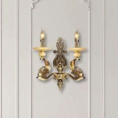 Đèn vách đồng nguyên chất thiết kế tay nến, chao đá cẩm thạch VD-217