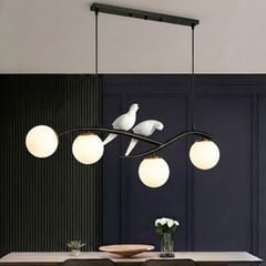 Đèn thả decor - thiết kế ngang, song điêu trắng phối quả cầu thủy tinh TDC-157