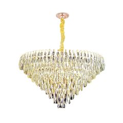 Đèn chùm pha lê cao cấp, thiết kế tròn, pha lê hình lá phối màu khói DC-1049