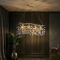 Đèn chùm phale, thiết kế hình tròn, kiểu lá cây, hạt phale trong cao cấp DC-1078