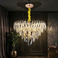 Đèn chùm phale cao cấp, thiết kế tròn, phale hình lá phối màu khói DC-1049