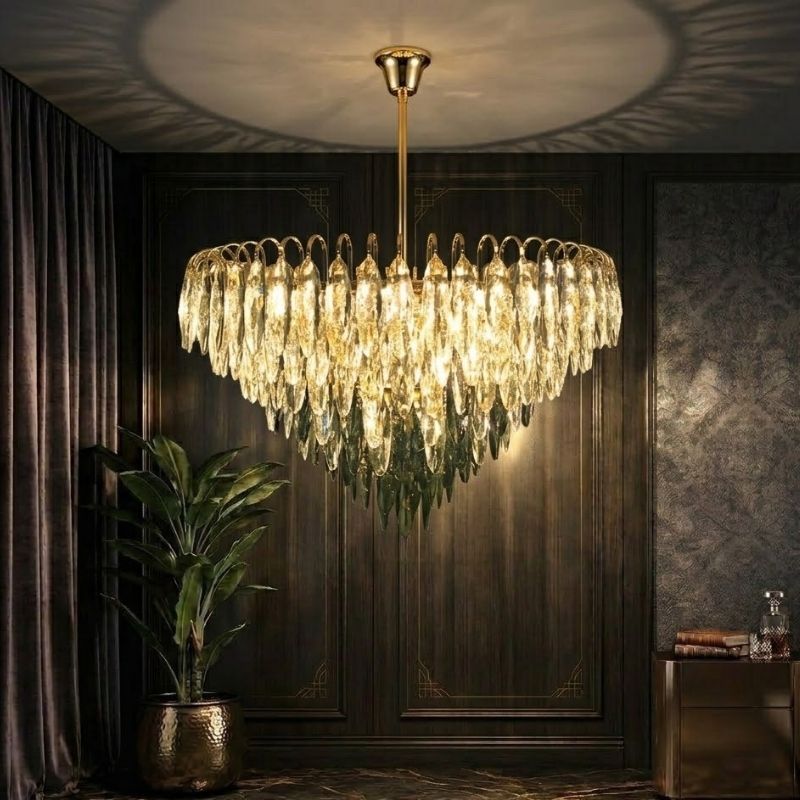 Đèn chùm phale cao cấp, thiết kế tròn, phale hình lá phối màu khói DC-1049