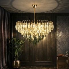 Đèn chùm phale cao cấp, thiết kế tròn, phale hình lá phối màu khói DC-1049