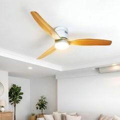 Quạt trần 3 cánh gỗ màu nâu sáng, tích hợp đèn LED, thiết kế hiện đại QT-187