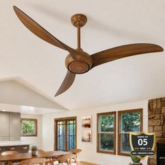 Quạt trần 3 cánh màu nâu gỗ, thiết kế dáng uốn nghệ thuật QT-62