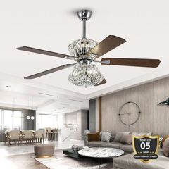 Quạt trần 5 cánh gỗ - trang trí đèn pha lê sang trọng QT-45