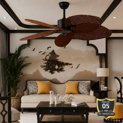 Quạt trần 5 cánh hình lá cọ, phong cách Indochine QT-46