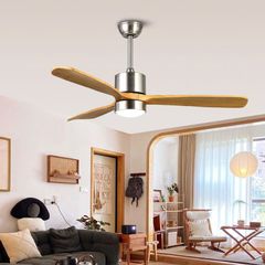 Quạt trần cánh gỗ tích hợp đèn led 3 màu QT-42