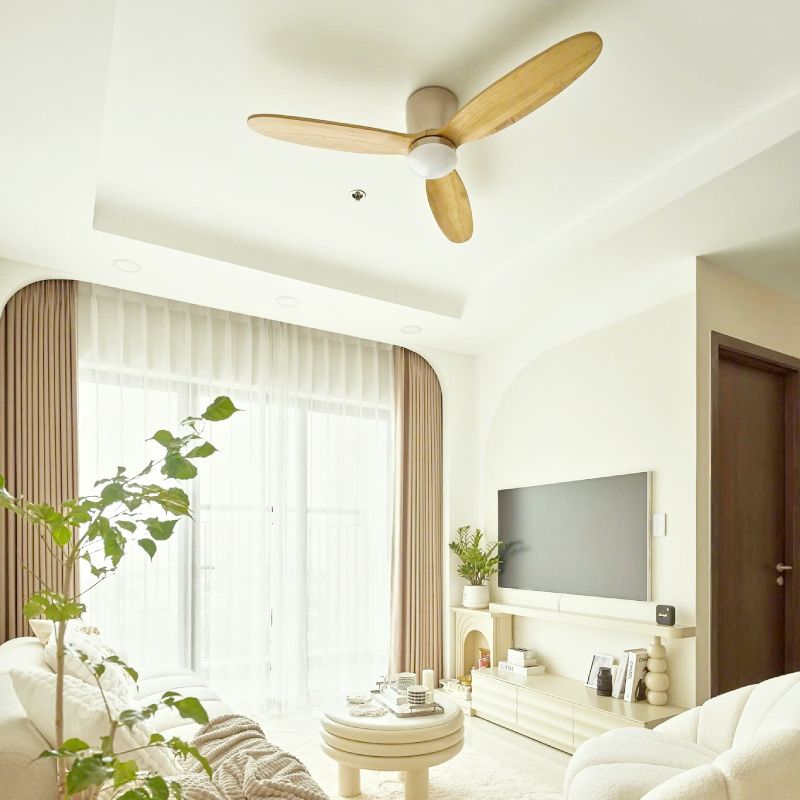 Quạt trần 3 cánh gỗ tự nhiên - Thiết kế sát trần hiện đại QT-31