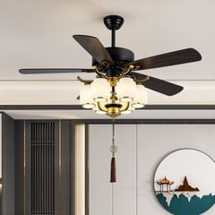 Quạt trần đèn 5 cánh gỗ, phong cách cổ điển QT-74