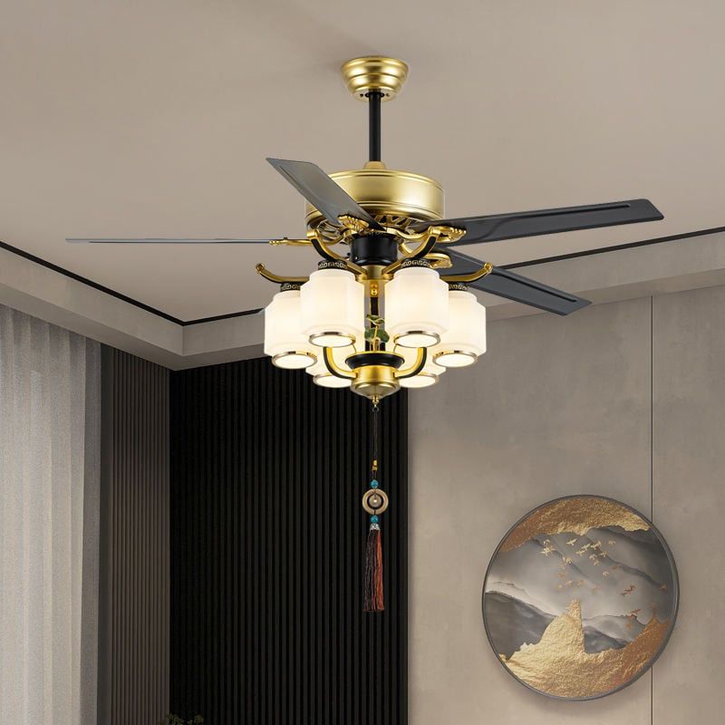 Quạt trần đèn 5 cánh gỗ, phong cách cổ điển QT-74