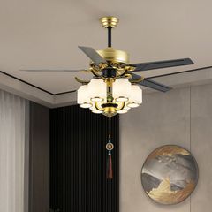 Quạt trần đèn 5 cánh gỗ, phong cách cổ điển QT-74