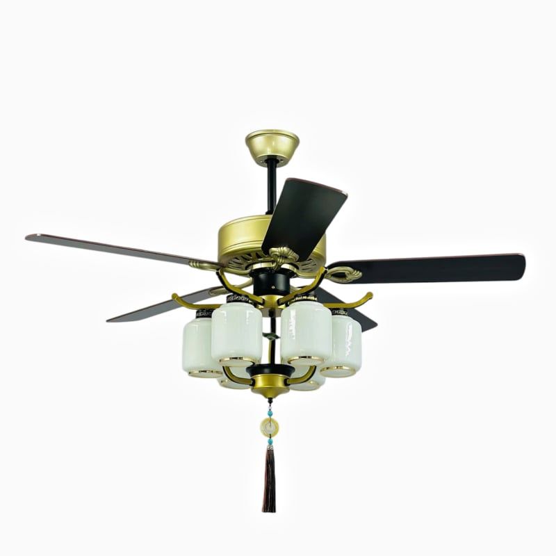Quạt trần đèn 5 cánh gỗ, phong cách cổ điển QT-74