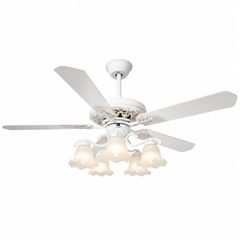 Quạt trần đèn, 5 cánh gỗ, thiết kế chao đá cổ điển QT-182