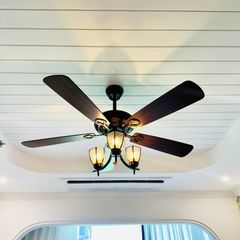 Quạt trần đèn, 5 cánh gỗ, thiết kế cổ điển QT-130