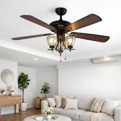Quạt trần đèn,5 cánh gỗ, thiết kế cổ điển  QT-130