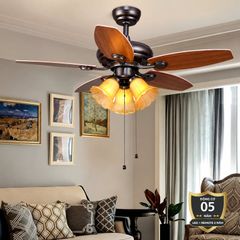 Quạt trần đèn, 5 cánh gỗ, thiết kế cổ điển QT-135