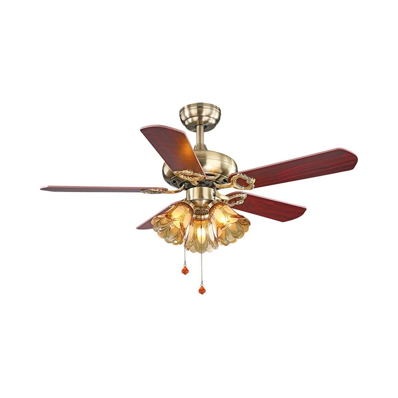 Quạt trần đèn, 5 cánh gỗ, thiết kế cổ điển QT-136