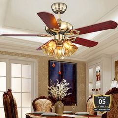 Quạt trần đèn, 5 cánh gỗ, thiết kế cổ điển QT-136