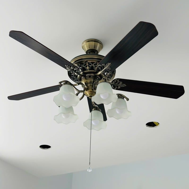 Quạt trần đèn, 5 cánh gỗ, thiết kế cổ điển QT-137
