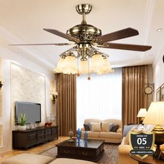 Quạt trần đèn, 5 cánh gỗ, thiết kế cổ điển QT-137