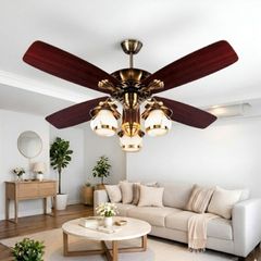 Quạt trần đèn, 5 cánh gỗ, thiết kế cổ điển QT-155