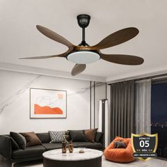 Quạt trần đèn 5 cánh gỗ, thiết kế nghệ thuật QT-70