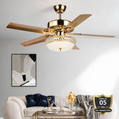 Quạt trần đèn, 5 cánh kim loại, thiết kế cổ điển QT-134