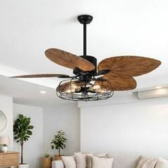Quạt trần đèn lá cọ, 5 cánh nhựa cao cấp  QT-193