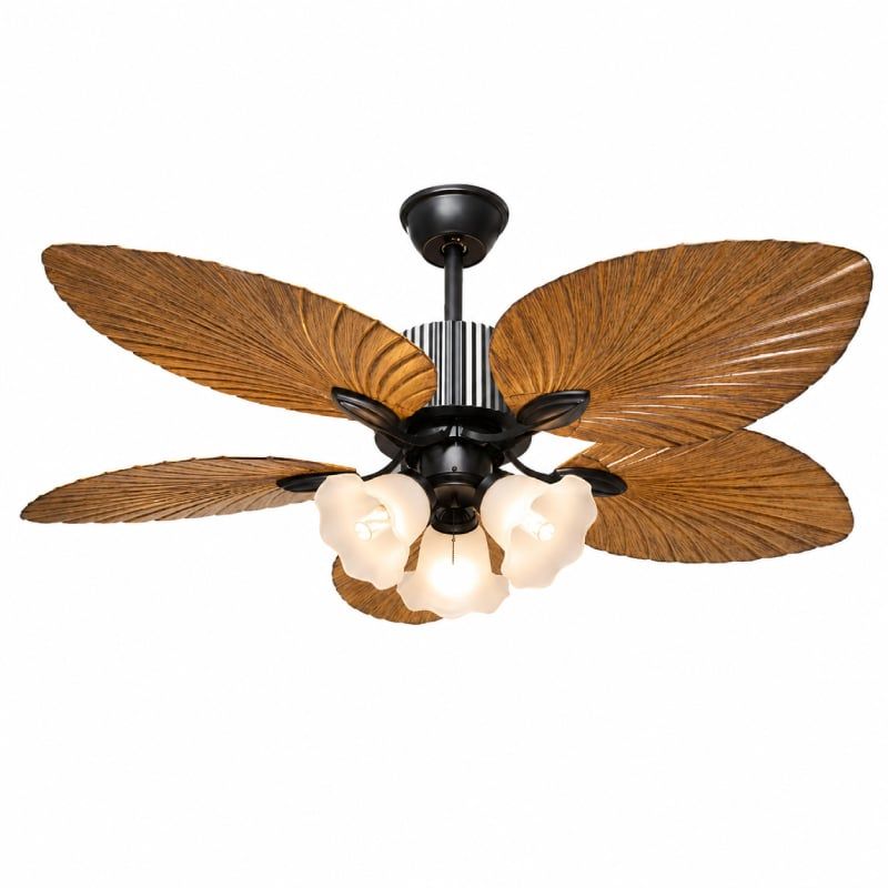 Quạt trần đèn 5 cánh thiết kế hình lá phong cách cổ điển QT-256