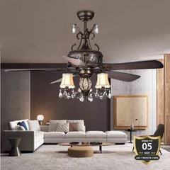 Quạt trần đèn 5 cánh thiết kế phong cách cổ điển QT-108
