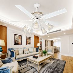 Quạt trần đèn 5 cánh trắng, thiết kế tân cổ điển sang trọng QT-78