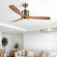 Quạt trần đèn, cánh gỗ nâu hiện đại   QT-101