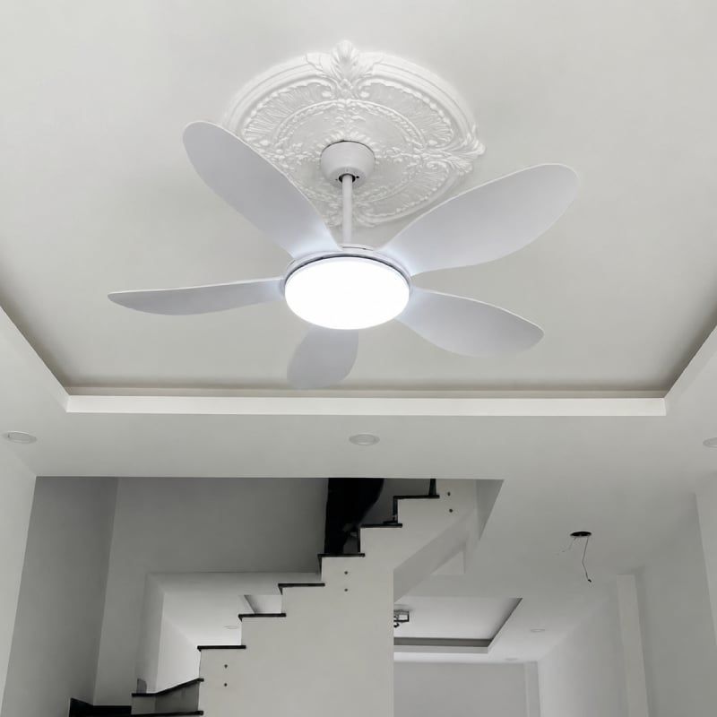 Quạt trần đèn cánh nhựa trắng thiết kế đơn giản hiện đại QT-196