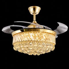 Quạt trần đèn, cánh xếp, phối khung pha lê cao cấp QT-112