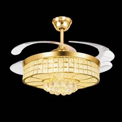 Quạt trần đèn, cánh xếp, phối khung pha lê cao cấp QT-113