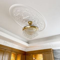 Quạt trần đèn, cánh xếp, phối khung pha lê cao cấp QT-279