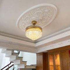 Quạt trần đèn, cánh xếp, phối khung pha lê cao cấp QT-279