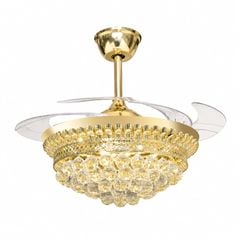 Quạt trần đèn, cánh xếp, phối khung pha lê cao cấp QT-280