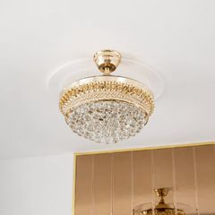 Quạt trần đèn, cánh xếp, phối khung pha lê cao cấp QT-280