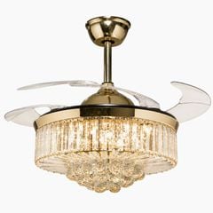 Quạt trần đèn, cánh xếp, phối khung pha lê cao cấp QT-281