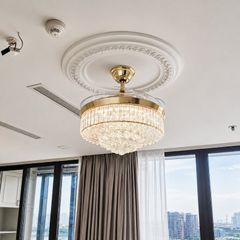 Quạt trần đèn, cánh xếp, phối khung pha lê cao cấp QT-281