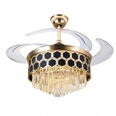 Quạt trần đèn, cánh xếp, phối khung pha lê cao cấp QT-283