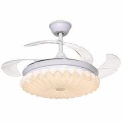 Quạt trần đèn, cánh xếp, phối khung pha lê cao cấp QT-285