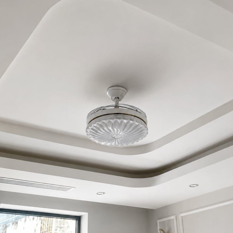 Quạt trần đèn, cánh xếp, phối khung pha lê cao cấp QT-285