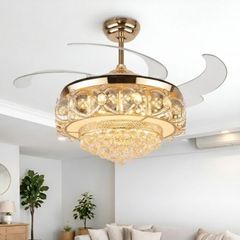 Quạt trần đèn, cánh xếp, phối khung phale cao cấp  QT-177