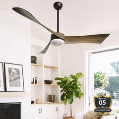 Quạt trần đèn thiết kế 3 cánh giả gỗ, phong cách hiện đại QT-53