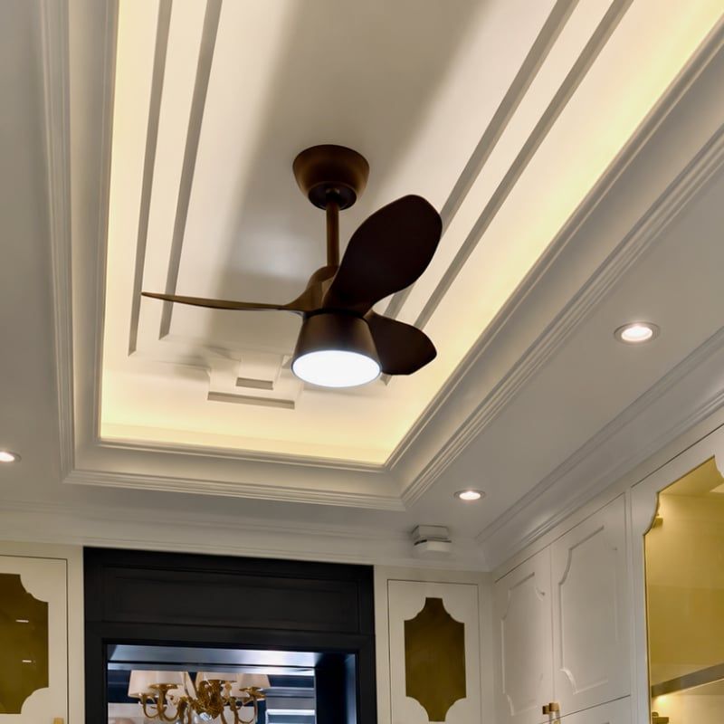 Quạt trần đèn thiết kế 3 cánh nhựa màu nâu tối giản, hiện đại QT-205